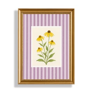 Yellow Flower Art Print  Nursery PRINTABLE Wall Art  Vintage Nursery Decor  Purple Striped Floral Wall Art  Digital Download