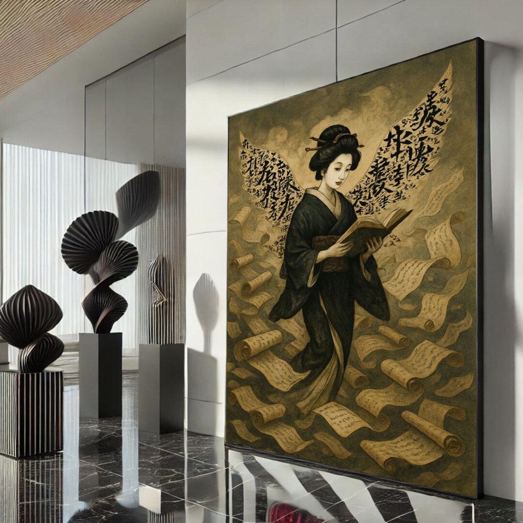 Japanese Geisha Reading Canvas Wall Art Print Elegant Cultural Living ...