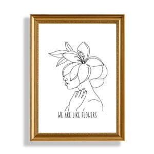 Flower Line Art Print  Bedroom PRINTABLE Wall Art  Minimalist Bedroom Decor  Black and White Flower Wall Art  Digital Download