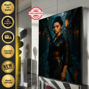 Elegant Samurai Woman Canvas Wall Art Print  Modern Japanese Living Room Decor  Ready to Hang Statement Piece