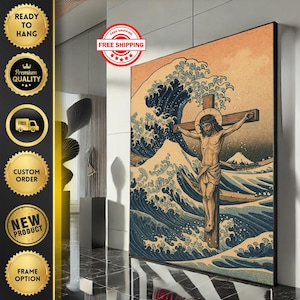 Glowing Jesus with Golden Halo Canvas Wall Art  Spiritual Christian Painting for Living Room Decor  Ready to Hang
