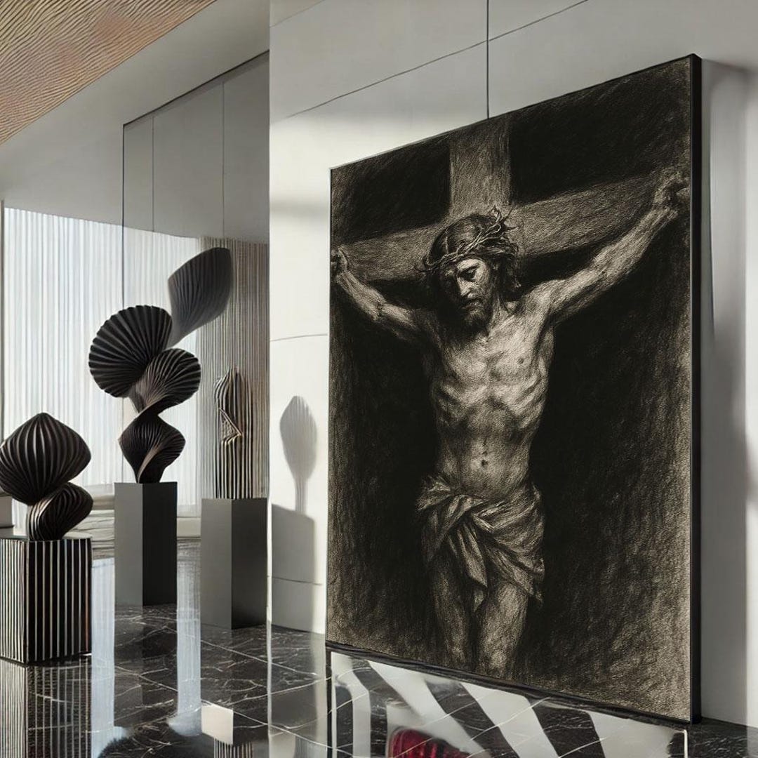 Radiant Jesus on the Cross Canvas Wall Art Print Spiritual Living Room ...