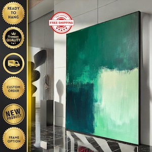 Elegant Abstract Green and Teal Canvas Wall Art Print  Modern Living Room Decor  Ready to Hang