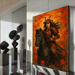 Samurai Warrior on Horseback Canvas Wall Art Print  Bold Japanese Style Living Room Decor  Statement Piece