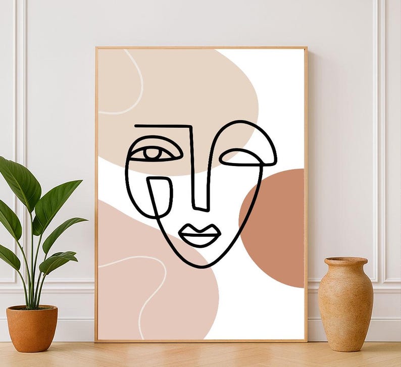 Abstract Face Line Art Print Living Room PRINTABLE Wall Art Modern Boho ...
