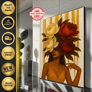 Elegant Woman with Floral Headpiece Canvas Wall Art Print  Boho Bedroom Wall Decor  Ready to Hang