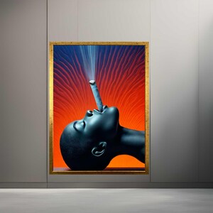 African Black Woman Smoke  Modern Frame Canvas Wall Art Print