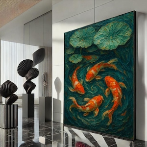 Colorful Koi Fish Canvas Wall Art Print  Vibrant Living Room Decor  Statement Piece