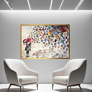 Banksy Butterfly Girl Suicide, Graffiti Home Decor Modern Frame Canvas Wall Art Print