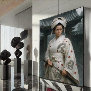 Elegant Samurai Woman Canvas Wall Art Print  Japanese Style Living Room Decor  Statement Piece
