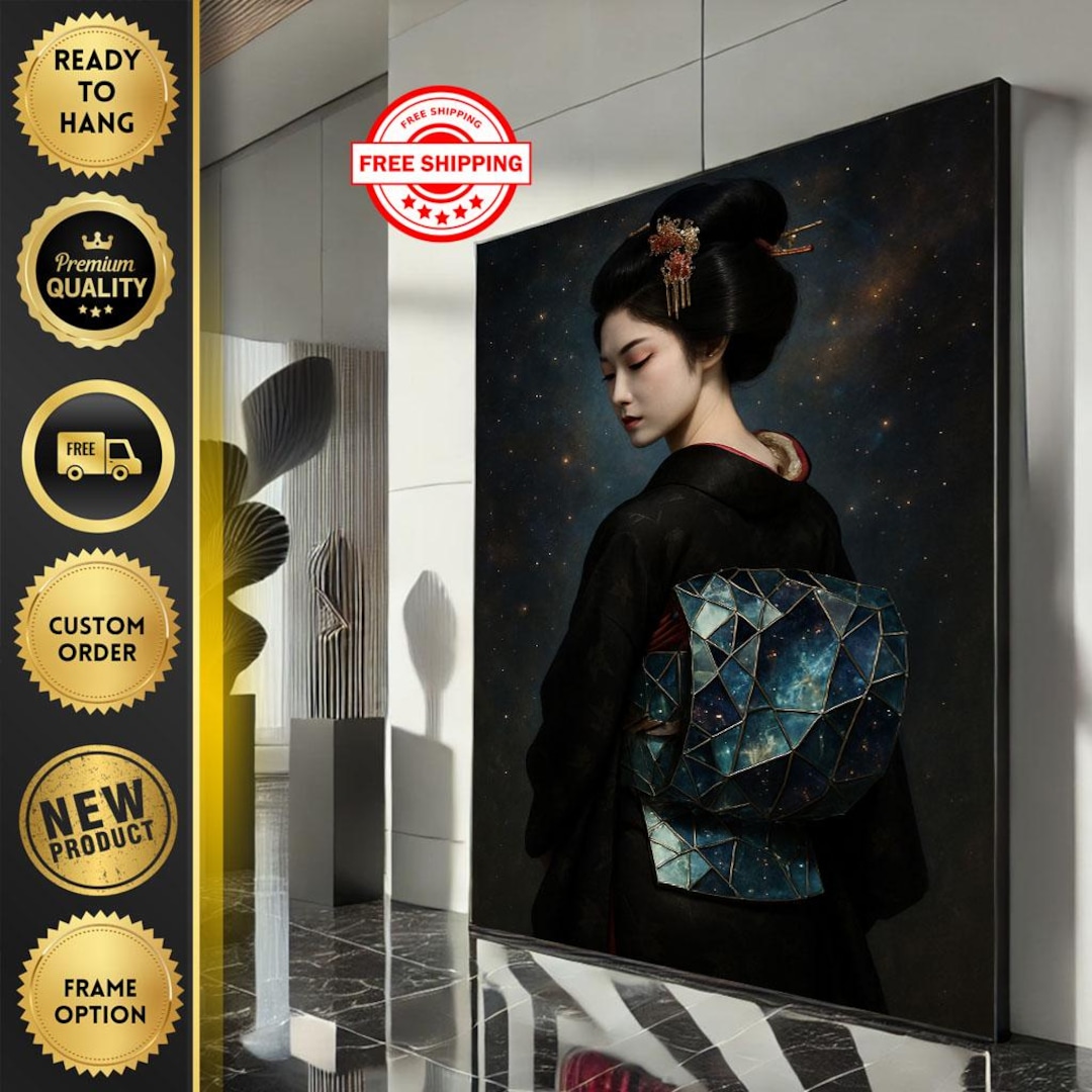 Elegant Japanese Woman Canvas Wall Art Print Modern Living Room Decor ...