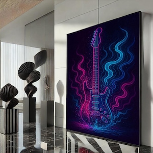 Electric Guitar Canvas Wall Art Print  Vibrant Abstract Music Decor for Living Room  Statement Piece for Modern Art Lovers