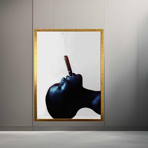 African Black Woman Smoke  Modern Frame Canvas Wall Art Print