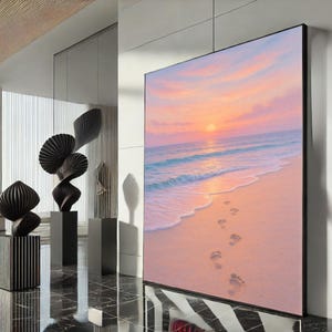Sunset Beach Canvas Wall Art Print  Serene Ocean Scene Living Room Decor  Ready to Hang, Modern Coastal Artwork
