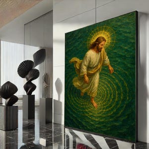 Spiritual Jesus with Golden Halo Canvas Wall Art Print  Sacred Living Room Decor  Statement Piece
