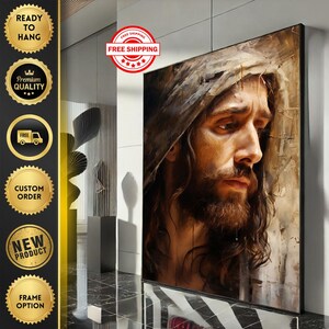 Radiant Jesus Portrait Canvas Wall Art Print  Spiritual Living Room Decor  Statement Piece