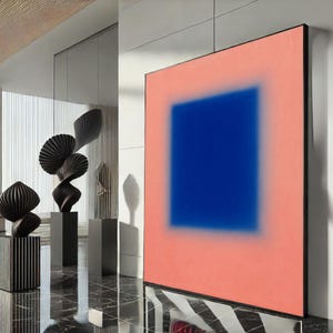 Rothko Style Blue and Coral Canvas Wall Art Print  Abstract Modern Living Room Decor  Statement Piece