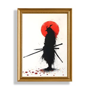 Samurai Art Print  Office PRINTABLE Wall Art  Modern Office Decor  Red Sun Samurai Wall Art  Digital Download