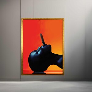 African Black Woman Smoke  Modern Frame Canvas Wall Art Print
