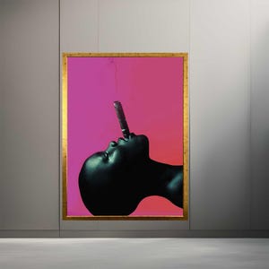 African Black Woman Smoke  Modern Frame Canvas Wall Art Print