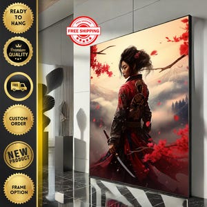 Fierce Samurai Warrior Canvas Wall Art Print  Japanese Style Living Room Decor  Ready to Hang