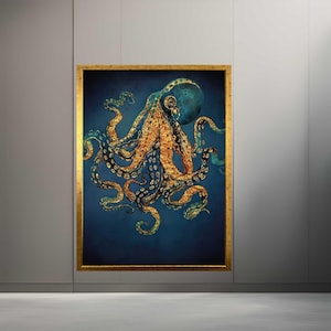 Octopus Wall Art Animal Decor, Animal Wall Art, Sea Octopus Modern Frame Canvas Wall Art Print