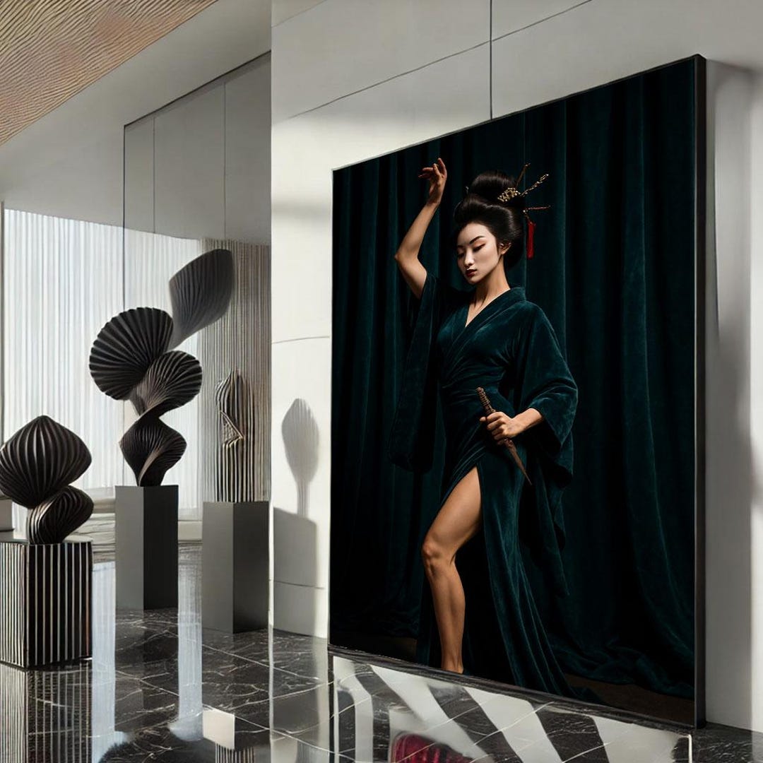 Elegant Asian Woman Portrait Canvas Wall Art Dark Tones Living Room ...