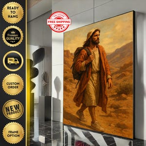Radiant Jesus Walking in Desert Canvas Wall Art Print  Warm Living Room Decor  Statement Piece