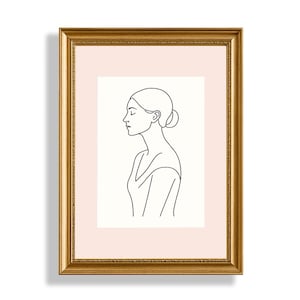 Line Art Portrait Print  Bedroom PRINTABLE Wall Art  Minimalist Living Room Drawing  Soft Pink Outline Wall Art  Digital Download