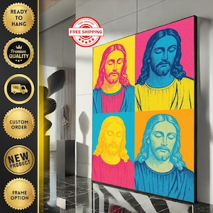Colorful Jesus Pop Art Canvas Wall Art Print  Vibrant Living Room Decor  Ready to Hang