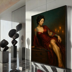 Elegant Woman in Red Dress Canvas Wall Art Print  Classic Bedroom Wall Decor  Statement Piece