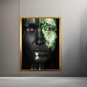 Green Makeup African Woman Face Modern Frame Canvas Wall Art Print