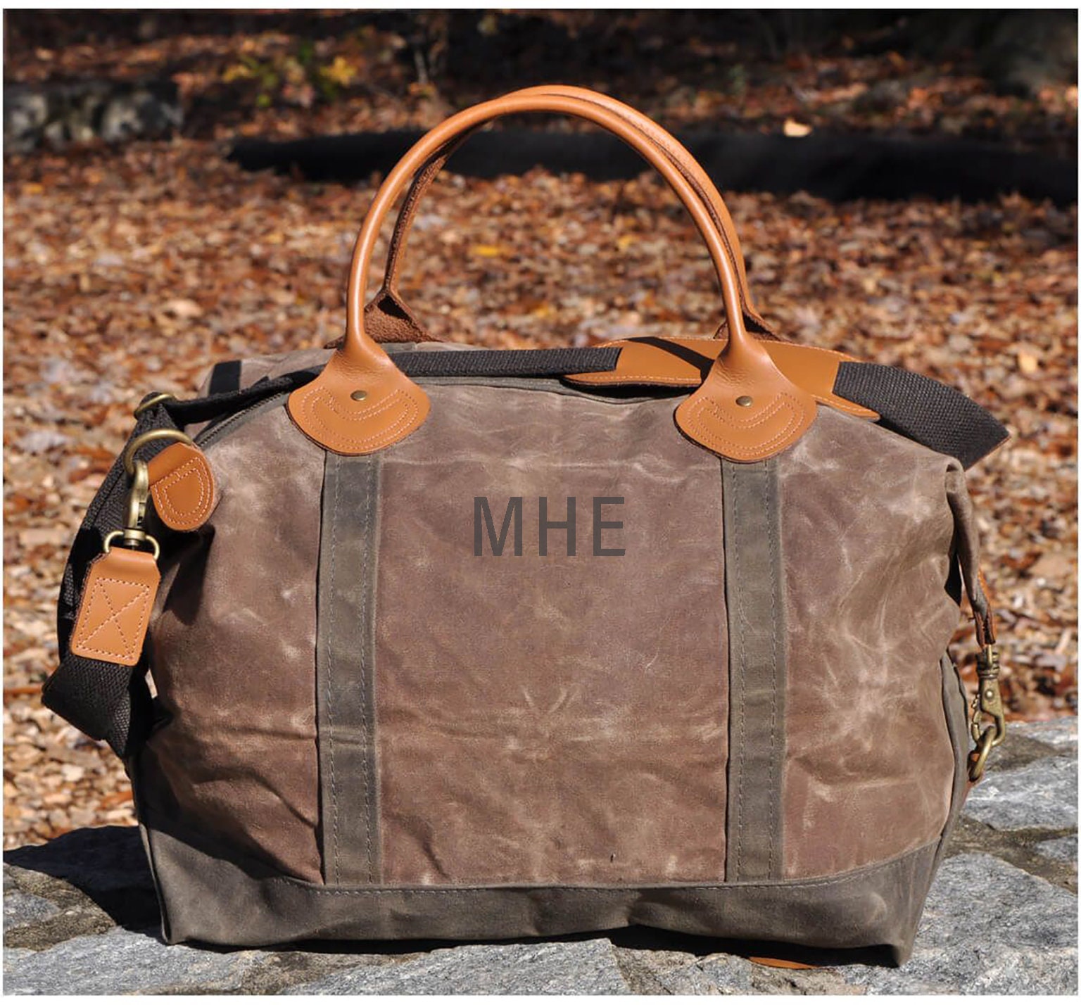 Personalized Waxed Canvas Duffle Bag Monogrammed Weekend Bag 