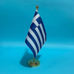 Greece Desk Flag with Stand | Greece Mini Table Flag 14x21cm