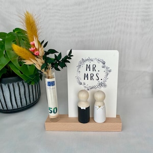 Brautpaar Geldgeschenk mit Holzfiguren und Trockenblumen | Hochzeitsgeschenk | Tischdeko für Hochzeit