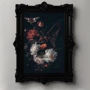 Dark Bat Art |  Baroque, Moth, Bat, Dark Art, Gothic Print, Roses, Digital Download