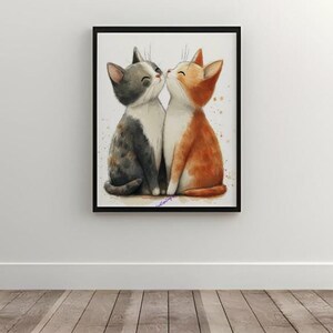Cat Cuddles Art Print: Gray & Orange Tabby Watercolor (Digital Download)