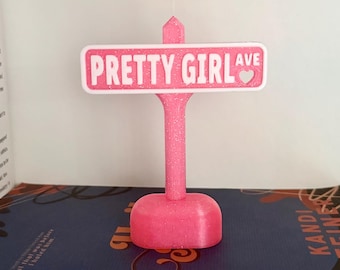 Pretty Girl Avenue Mini Street Sign w/ Stand | 3D-Printed Sabrina House Tour Desk Decor