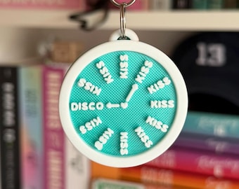 KISSCO Clock Keychain | Kiss All The Time. Disco, Occasionally. | 3D-Printed Timer Stopwatch Charm