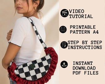Ruffled Crescent Bag Pattern | Crossbody & Shoulder Bag | PDF Sewing Pattern |  Video Tutorial