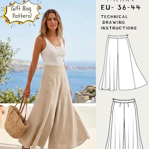 Culottes Sewing Pattern PDF | Wide Leg Pants, Flowy Skirt Trousers (EU 36-44)