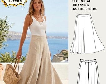 Culottes Sewing Pattern PDF | Wide Leg Pants, Flowy Skirt Trousers (EU 36-44)