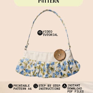 Patron de sac plissé | Patron de couture de sac à bandoulière à volants | Sac à main style vintage romantique (patron PDF)