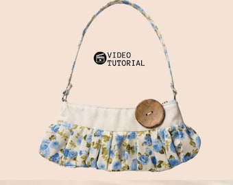 Pleated Bag Pattern | Ruffle Shoulder Bag Sewing Pattern | Romantic Vintage Style Handbag (PDF Pattern)