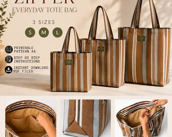 Zippered Tote Bag Pattern | 3 Sizes, Functional Interior (PDF Download)