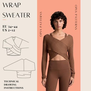 Wrap Sweater Sewing Pattern | Long Sleeve Top, XS–XXL (A4 Printable PDF)