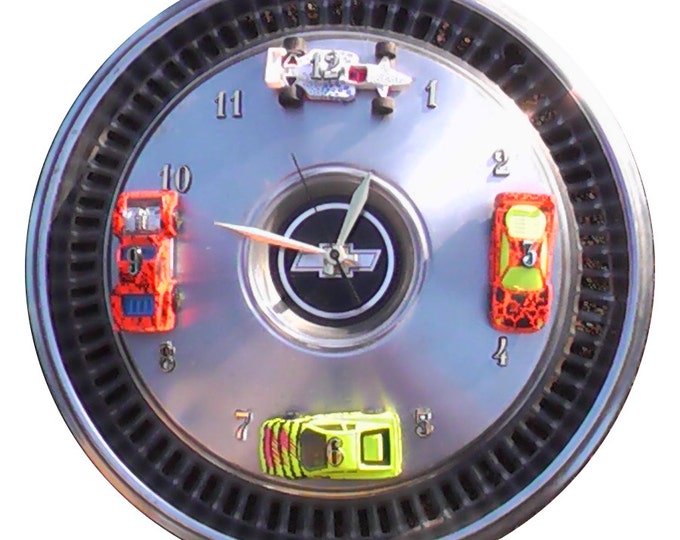 Childrens Clock Chevy Hubcap Clock With Toy Cars and Numbers Etsy