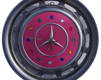 Sale: Oh Lord .  . . why don't ya buy me a Mercedes Benz . . . Hubcap Clock (a0320 hub cap pink)