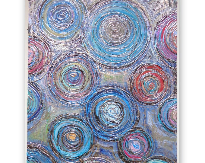 Abstract Circles Textured Original Acrylic Canvas Painting Etsy