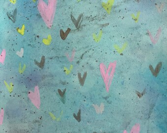 Watercolor Hearts Original painting on paper, 12x9 spring colors, metallics, shine, matte colors, minimal hearts hand painted heart artwork